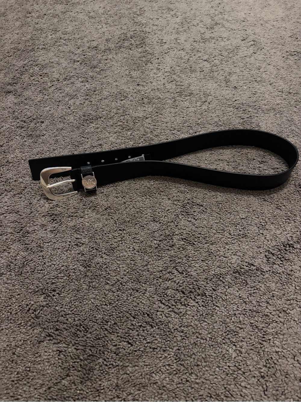 Michael Kors Black Leather Belt with Silver MK Accent
